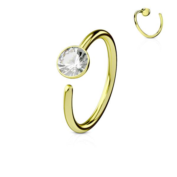 Piercingring i herdet 316L kirurgisk stål med cubic zirconia Gold