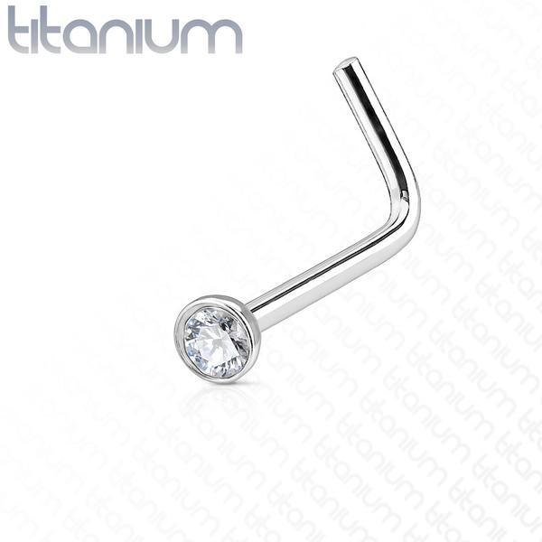 L-formet næsepiercing i Grade 23 Titanium med "press fit" zirkon