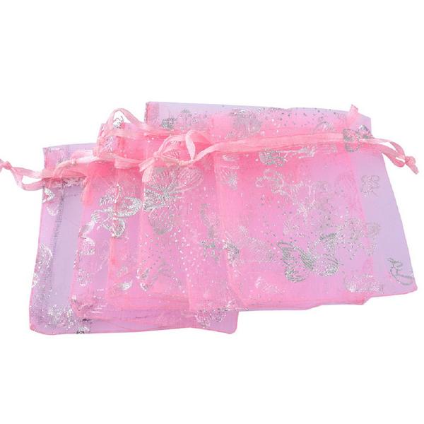 25 stk. Organza poser ca 7x9 cm..Rosa med sommerfugler