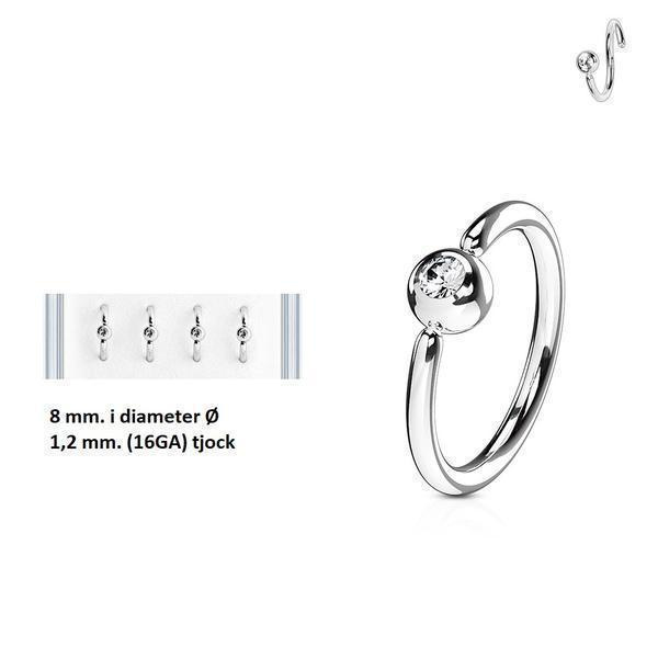 Pack 4 Piercingringar i Titanium-IP 316L stål (8 Ø /1,2)med CZ