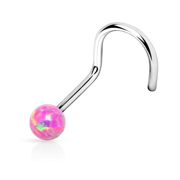 1 st. Skruvbar näspiercing i 316L stål med 2 mm Rund Opal(4 val) 4 rosa