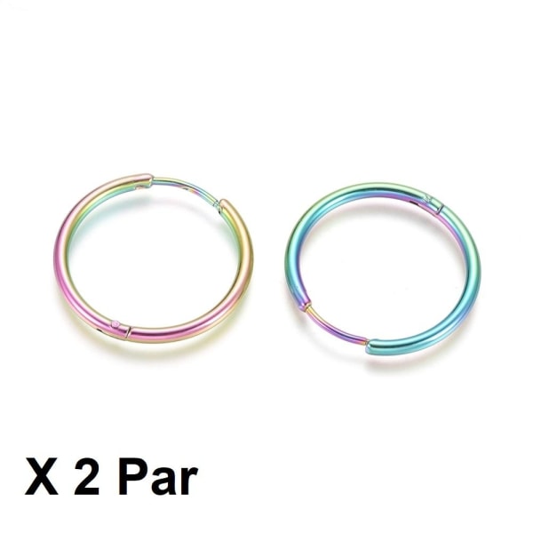 2 par 25 mm Hoops øredobber i Rainbow 316L kirurgisk stål