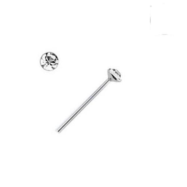 Obs 3 st. Näspiercing i silver med 2 mm. rund vit strass  (r)