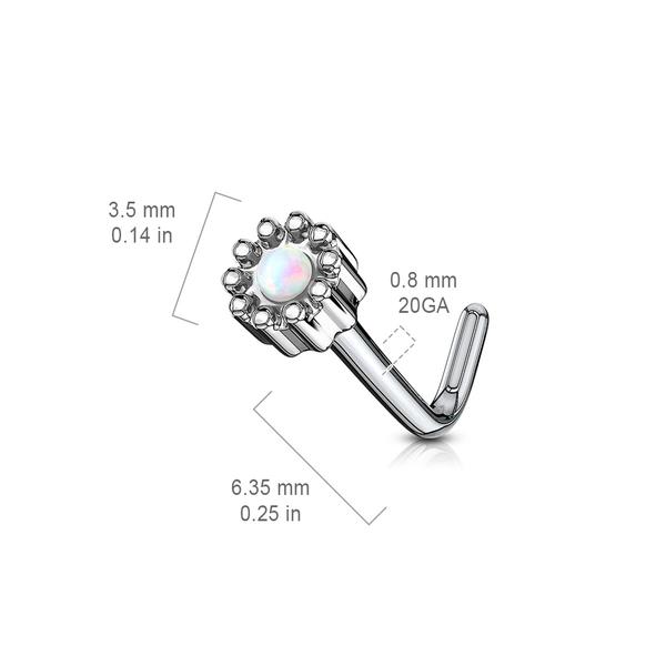 1 St. L-formet nesepiercing i 316L kirurgisk stål med Opal 6 Stål/Lila Opal