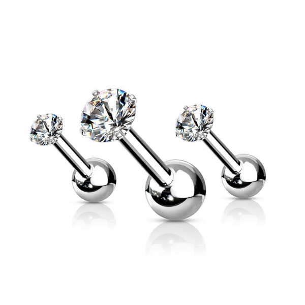 Pack  3 Tragus/Cartilage Piercing med 3 Vita CZ IP-316L stål Platinum steel