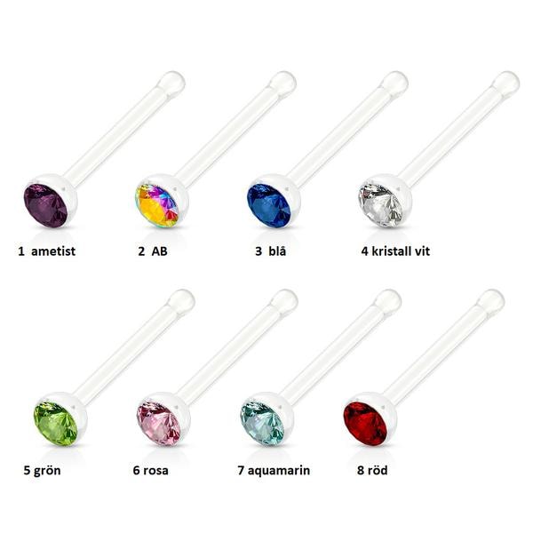 Pack med 8 näspiercing i Acryl med 8 olika fargade cubik zircone