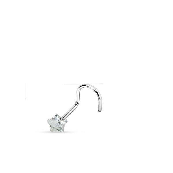 1 st. Skruvbar näspiercing i 316L stål med 3 mm cubik zirkon 2 fyrkant