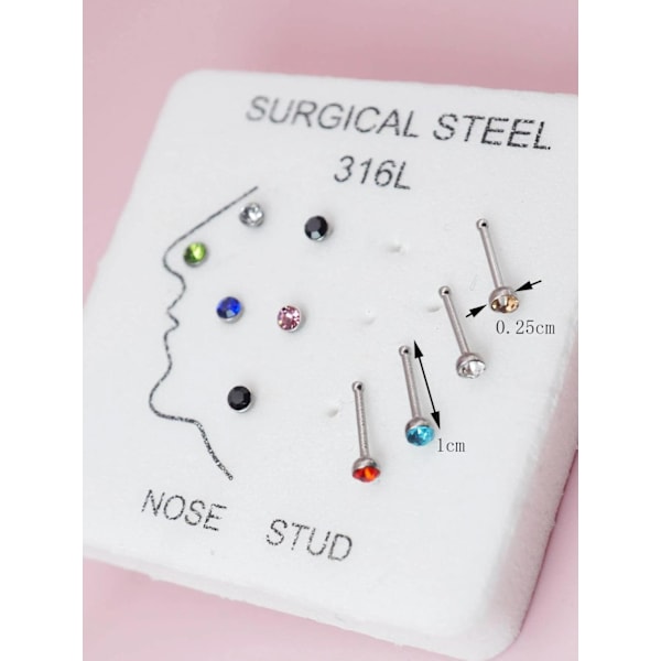 REA__Pack med 10 st. Näspiercing i 316L stål med 2,5 mm CZ