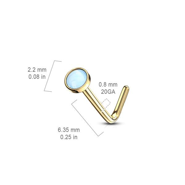 1 L-formet næsepiercing i 316 stål med "Glow in the dark" sten 8 Stål/Vit