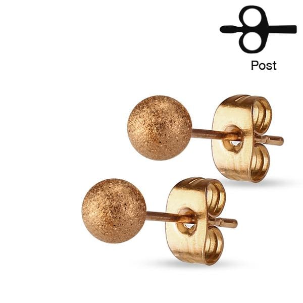 Studs i 316L Röd Guldpläterad stål med 4 mm Sandblästrade kulor
