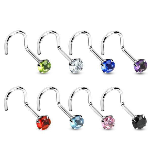 1 stk. Påskrudd nesepiercing i 316L stål med 3 mm CZ (8 fargevalg) 7 Rosa