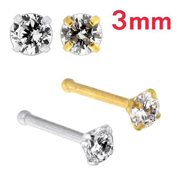 1 St. Näspiercing i 316L stål med 3 mm rund zirkon 1 Stål