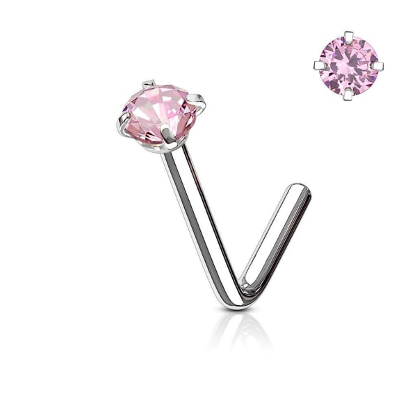 1 L-formad näspiercing i 316L-stål med kloinfattad 3 mm Rosa  CZ