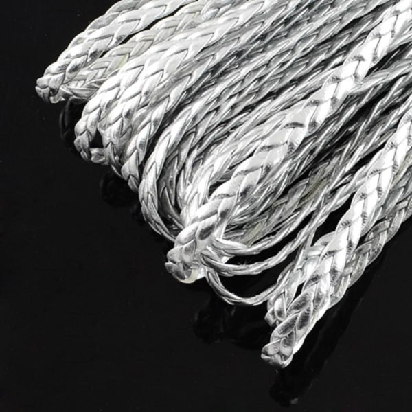 10 mt sildeben håndflettet sølvfarvet PU-læder (kunstigt læder) Silver