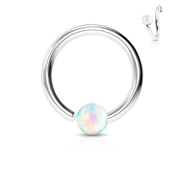 10 mm. Piercingring i IP 316L kirurgiskt stål med 2 mm opal kula 1 Blå Opal