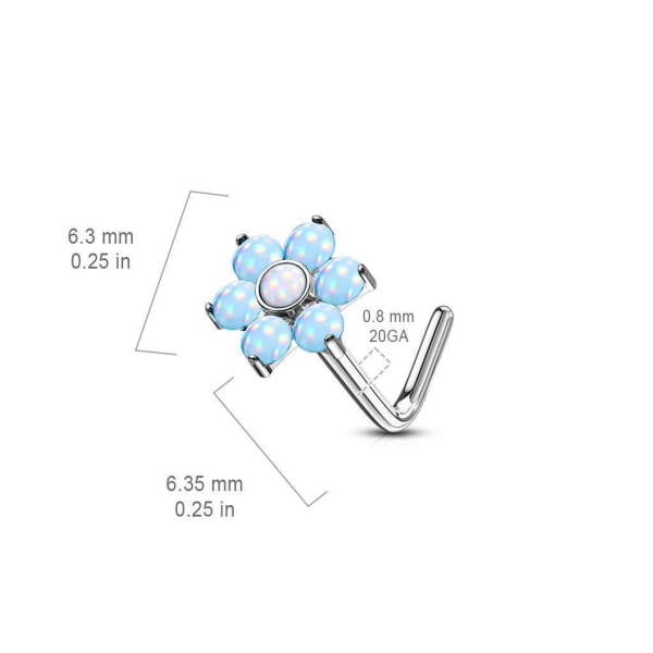 L-muotoinen nenälävistys 316L terästä fluoresoivilla kivillä 3 Rosa/vit