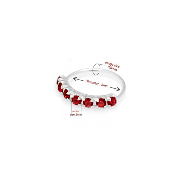 1 stk. 8 mm Næsepiercing ring i sølv med 7 hvide CZ