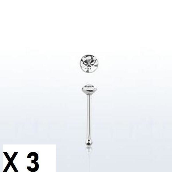 Merk 5 stk. Nesepiercing i sølv med 2 mm. rund hvit rhinestone (k) x5 pn