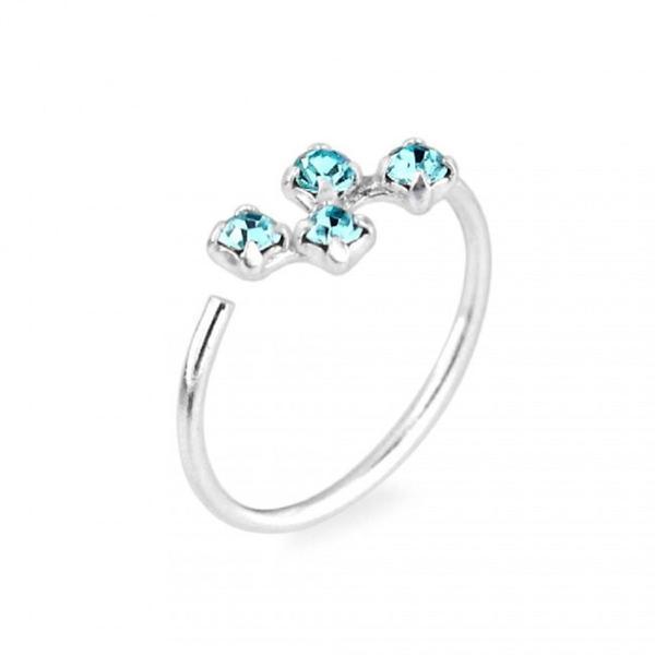 1 st. 8 mm Näspiercing ring i silver med 4 Aquamarine CZ