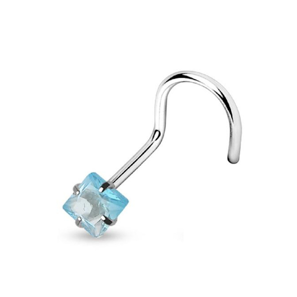 1 st Skruvbar näspiercing i 316L stål med  3 mm fyrkantigt CZ Grön