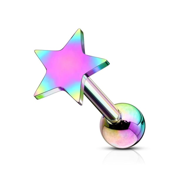Stjärnformad Tragus/Cartilage Piercing/Stud i Rainbow IP-stål Multicolor