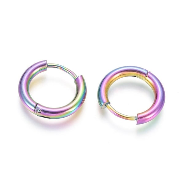 1Par 16 mm Hoops örhängen i Rainbowpläterad 316L kirurgiskt stål