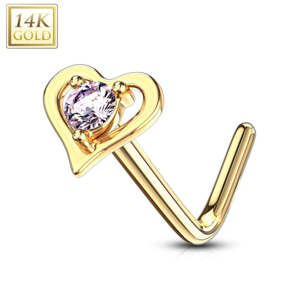1 Hjärtformad L-näspiercing i14 karat guld med 2mm rosa CZ Rosa