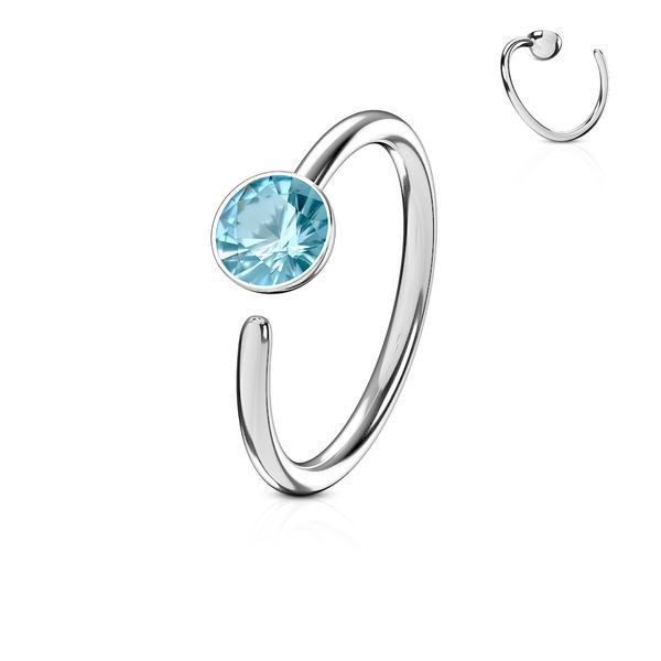 Piercingring i Titanium-IP 316L kirurgisk stål med Aquamarine CZ