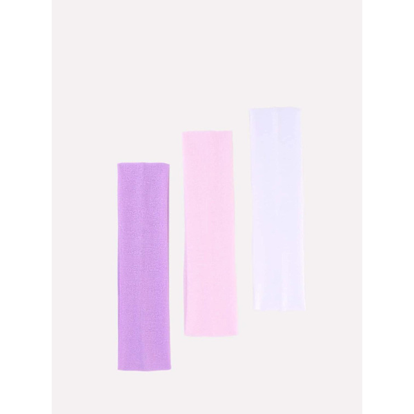 3 Stretch Hårband i polyester C:a 6 x 20 cm.  Lila/Rosa/Vit