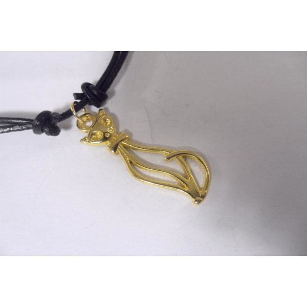 Ställbar läder halsband med guldpläterad kattformad hänge 3 brun