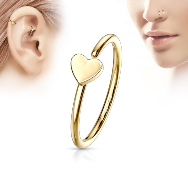 Hjerteformet piercingring i gullfarget 316L kirurgisk stål