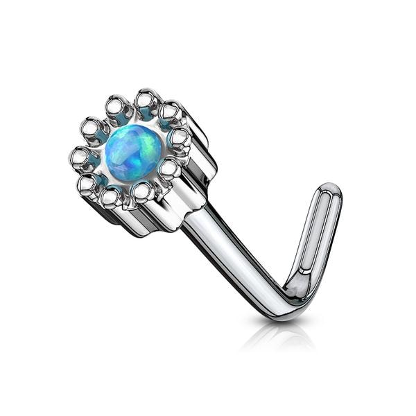 1 St. L-Formad näspiercing i 316L kirurgiskt stål med Opal 5 Stål/Rosa Opal