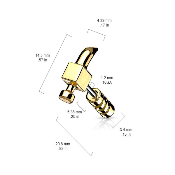 Hammarformad Tragus/Cartilage Studa  i IP-316L stål 2 Svart