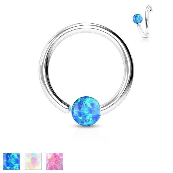 10 mm. Piercingring i IP 316L kirurgiskt stål med 2 mm opal kula 2 Vit Opal