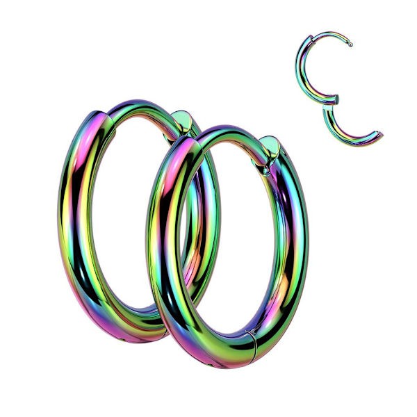 1 Par10 mm Hoops örhängen i Rainbowpläterad 316L stål multifärg