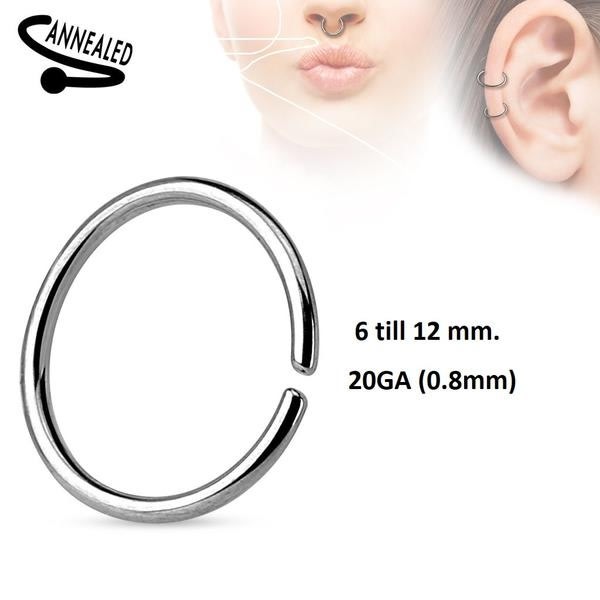 TILBUD___UDSALG__2 Piercing ring 6 mm 20GA(0,8 mm) i udglødet 316L stål