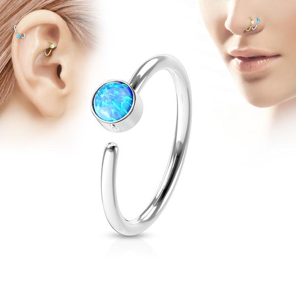 Piercing ring i Titanium-IP 316L kirurgisk stål med blå opal