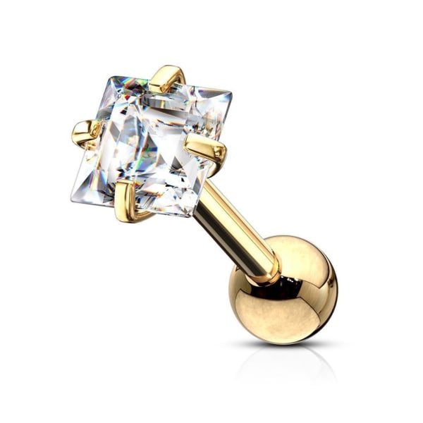 Tragus/rustolävistys IP-316L-teräksestä 4,7 mm Square CZ Gold