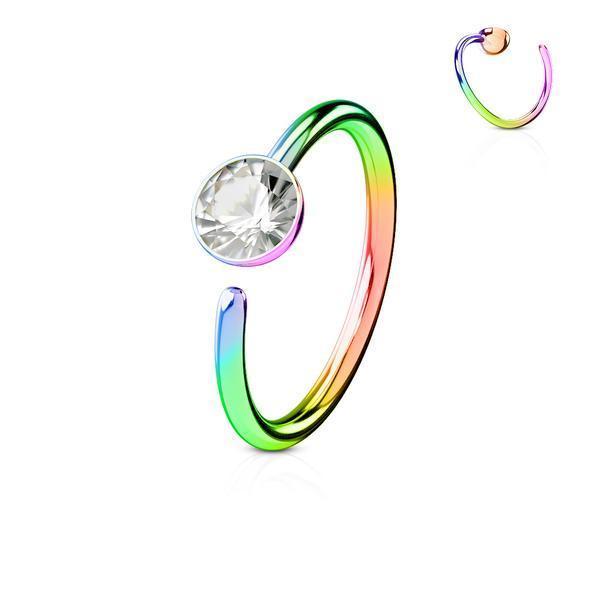 Piercingring i herdet 316L kirurgisk stål med cubic zirconia 5 rainbow