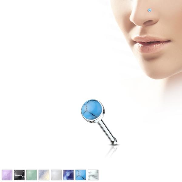 1 st. Näspiercing i 316 Kirurgiskt stål med 3 mm. halv-ädelsten 8 Vit Howlite