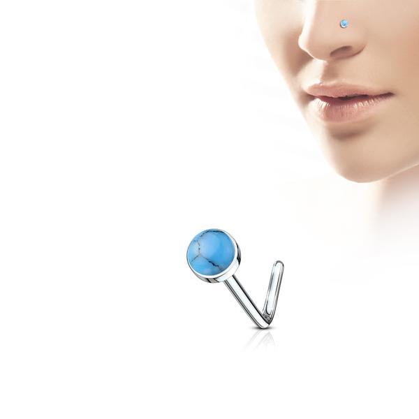 1 L-formad Näspiercing i 316L Kirurgiskt stål med Halv Ädelsten 4 Opalite