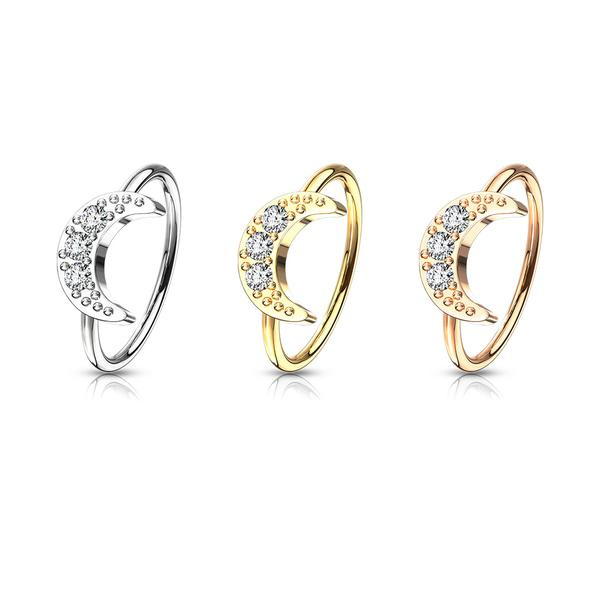 1 Piercingring i IP Pläterad 316L kirurgiskt stål med  Zirkoner 2 Guld/vita CZ