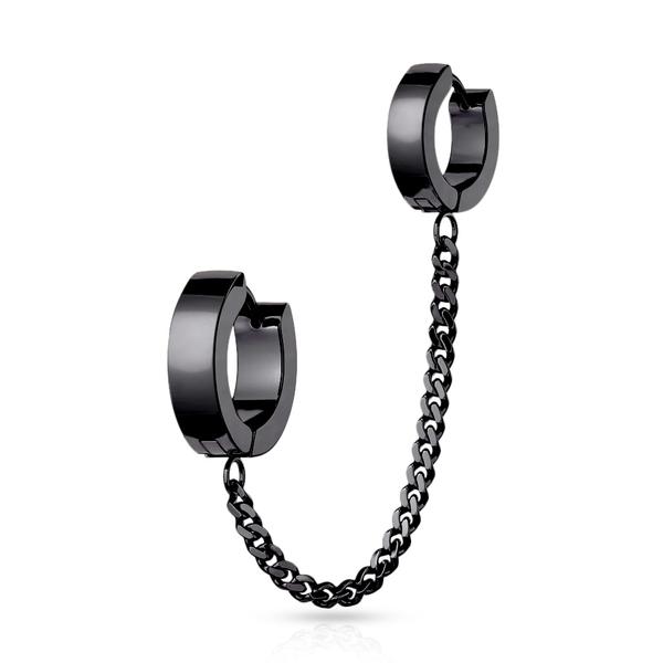 Tragus Linked kæde med Hoops øreringe i IP-316L kirurgisk stål 2 Svart