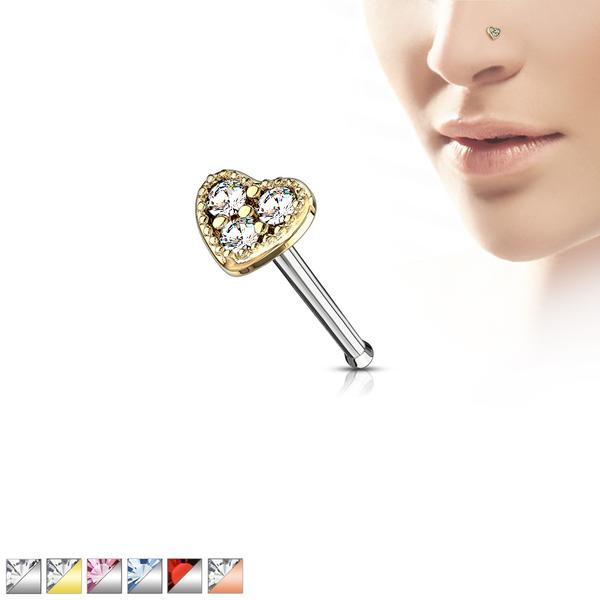 1 St. Hjärtformad näspiercing i 316 Kirurgiskt stål med CZ 1 Stål / vita zirkoner