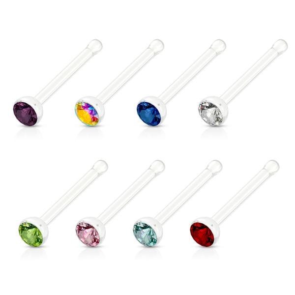 Pakke med 8 næsepiercinger i akryl med 8 forskellige farvede cubic zirkoner