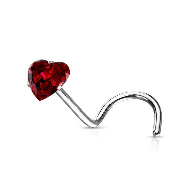 Påskrudd nesepiercing i 316L stål med 3 mm hjerteformet zirkon 4 rosa