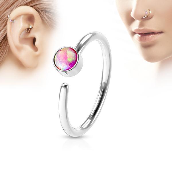 Piercingring i Titanium-IP 316L kirurgiskt stål med Rosa Opal