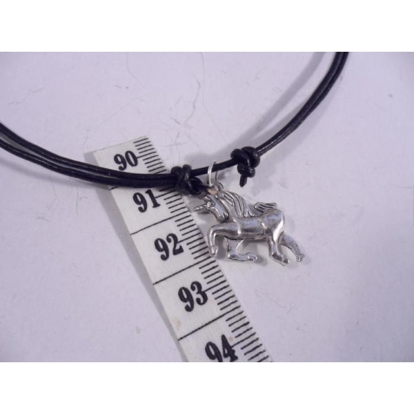 Ställbar läder halsband med unicorn  hänge i tibet silver Unicorn natur