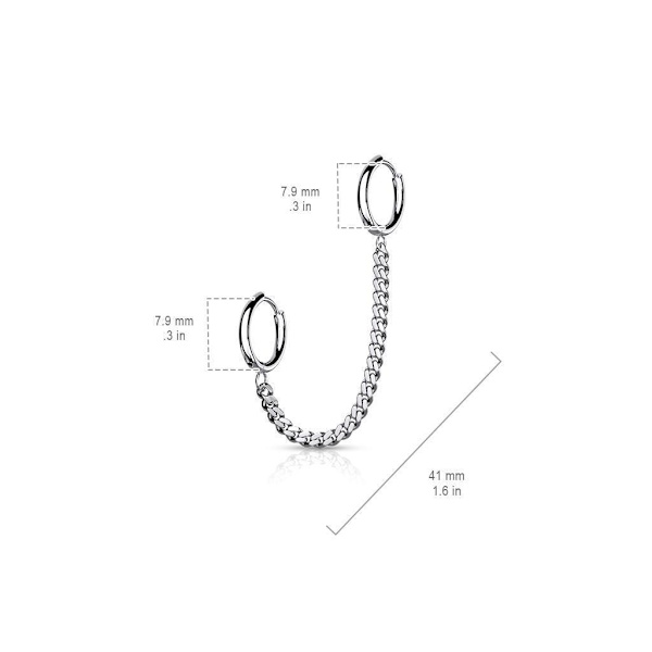 Tragus Linked kjede med Hoops øredobber i IP-316L kirurgisk stål 2 Svart