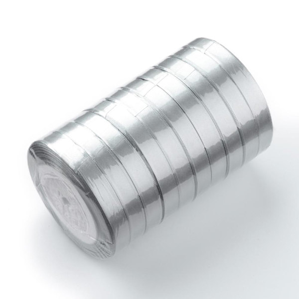 2 Rullar (2x25yard=22,89 mt.) Silver Grå satinband 12 mm. bred